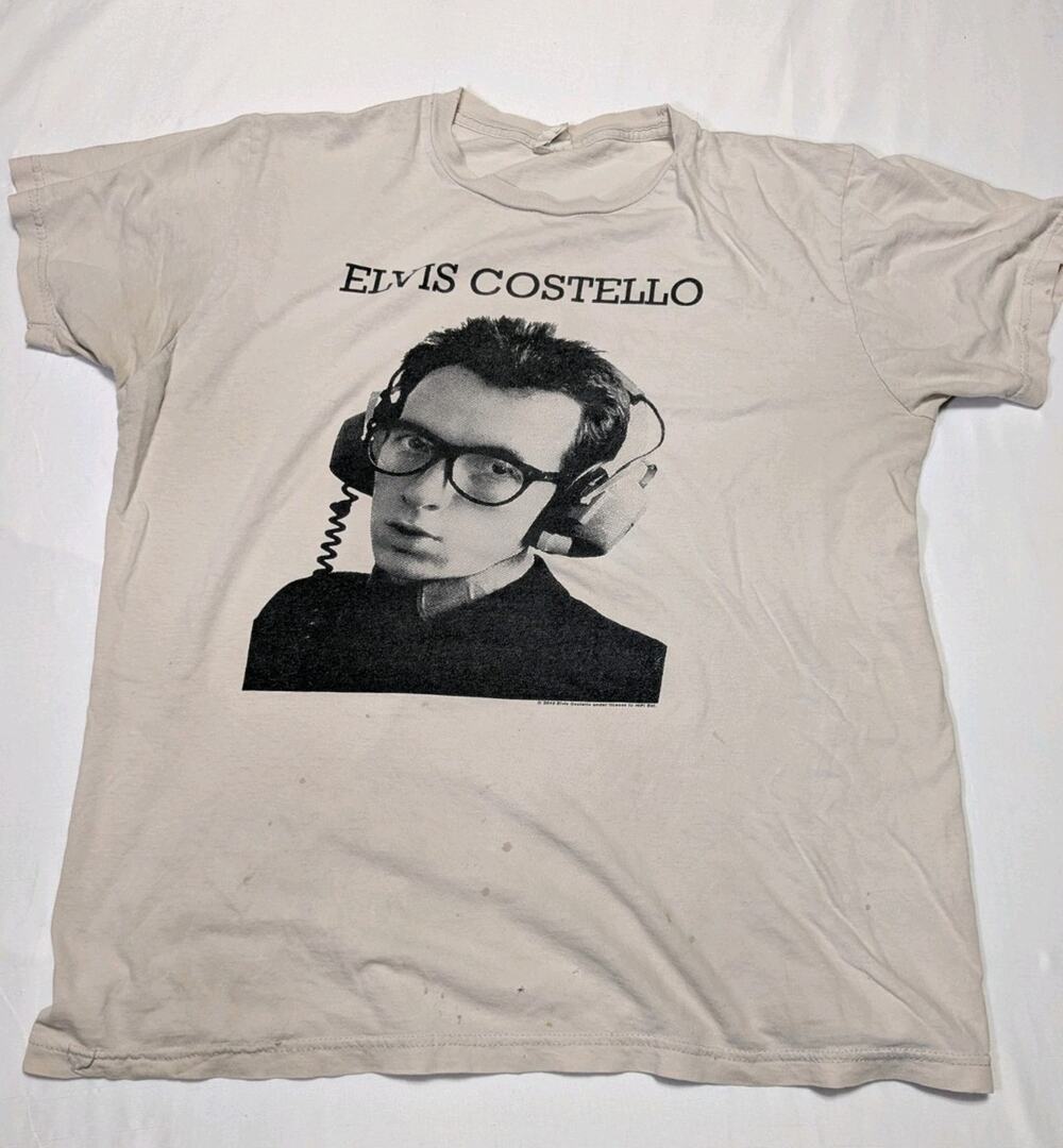 Elvis Costello 2010 T Shirt Size Large Distressed Stained Holes Thrashed